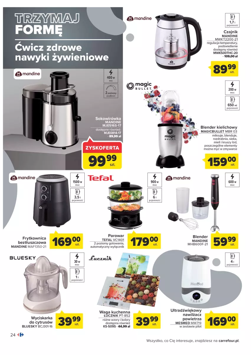 Gazetka promocyjna Carrefour - Gazetka Poczuj się kwitnąco na wiosnę - ważna 15.03 do 26.03.2022 - strona 24 - produkty: Blender, Czajnik, Fa, Sok, Tefal, Waga