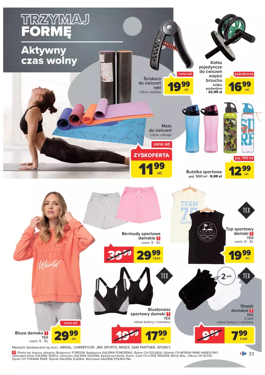 Gazetka promocyjna Carrefour - Gazetka Poczuj się kwitnąco na wiosnę - ważna 15.03 do 26.03.2022 - strona 33 - produkty: Bermudy, Biustonosz, Bluza, Butelka sportowa, Por, Sport, Top