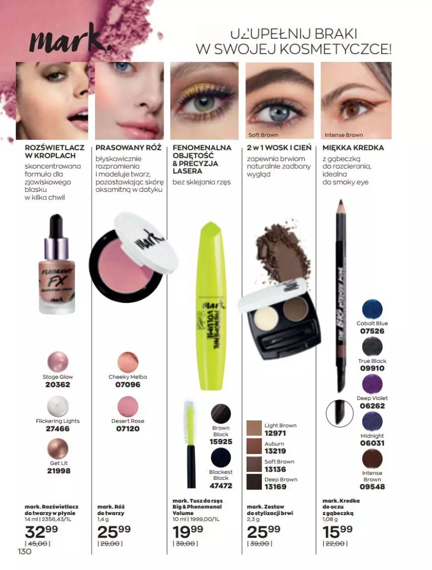 Gazetka promocyjna Avon - Katalog Avon online 5/2021 - ważna 01.05 do 31.05.2021 - strona 130 - produkty: Aksam, Cień, Klej, Kredka, Lack, Rozświetlacz, Ser, Tusz