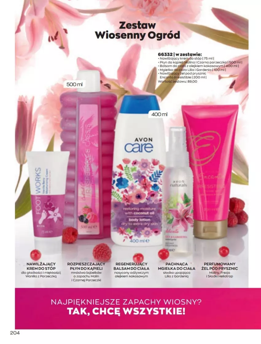 Gazetka promocyjna Avon - Katalog Avon online 5/2021 - ważna 01.05 do 31.05.2021 - strona 204 - produkty: Helio, Kokos, Krem do stóp, Maliny, Ogród, Olej, Perfum, Płyn do kąpieli, Por