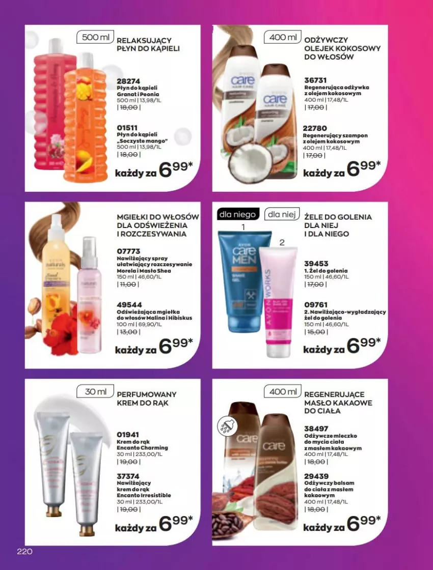 Gazetka promocyjna Avon - Katalog Avon online 5/2021 - ważna 01.05 do 31.05.2021 - strona 220 - produkty: Gra, Granat, Hibiskus, Kakao, Kokos, Krem do rąk, Masło, Mleczko, Morela, Odżywka, Olej, Perfum, Płyn do kąpieli, Szampon