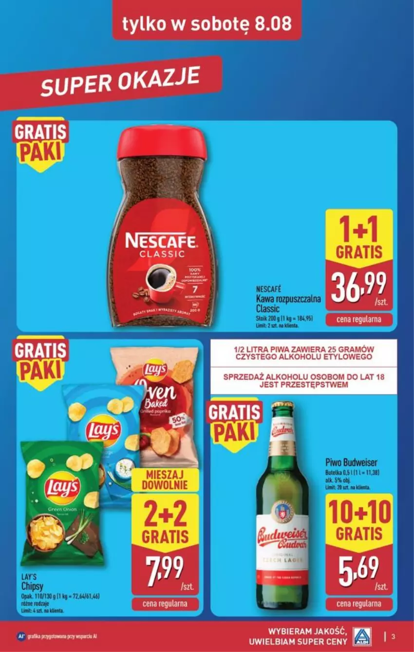 Gazetka promocyjna Aldi - Oferta weekendowa - ważna 06.08 do 08.08.2026 - strona 3 - produkty: Chipsy, Gra, Kawa, Kawa rozpuszczalna, Piwa, Piwo, Ser