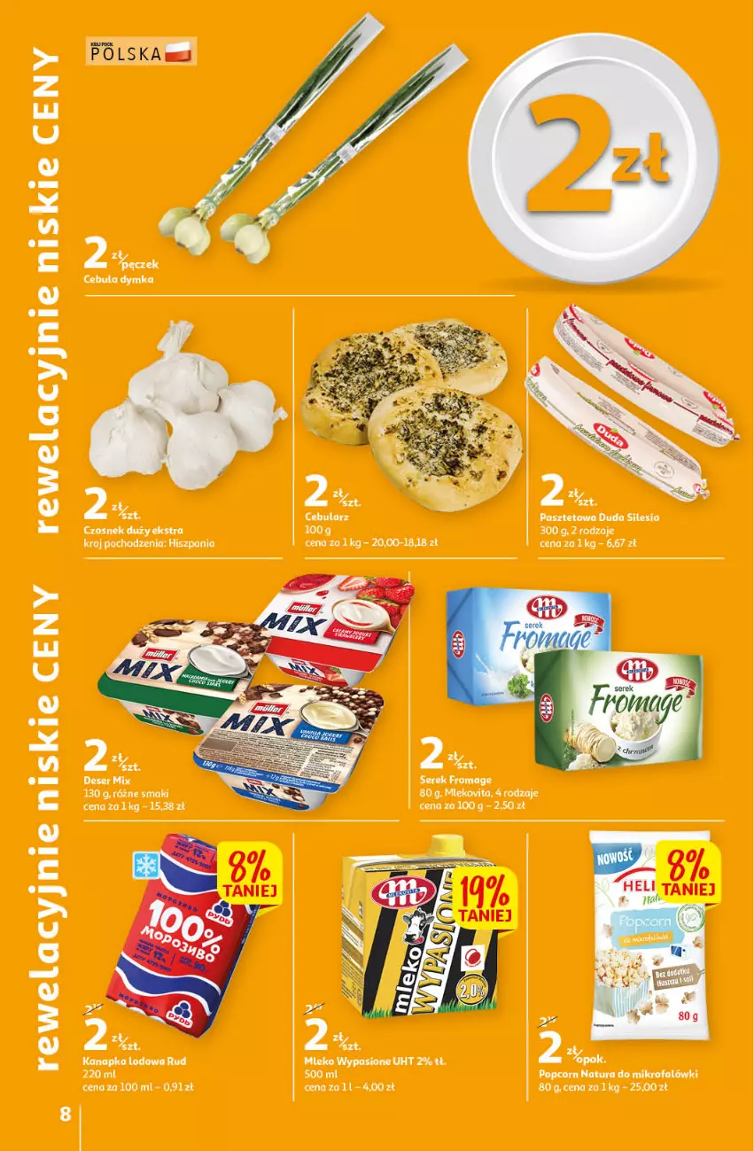 Gazetka promocyjna Auchan - Gazetka Rewelacyjnie małe ceny Auchan Hipermarket - ważna 03.01 do 11.01.2023 - strona 8 - produkty: Cebula, Duda, Fa, Mleko, Mlekovita, Pasztet, Popcorn, Ser, Serek