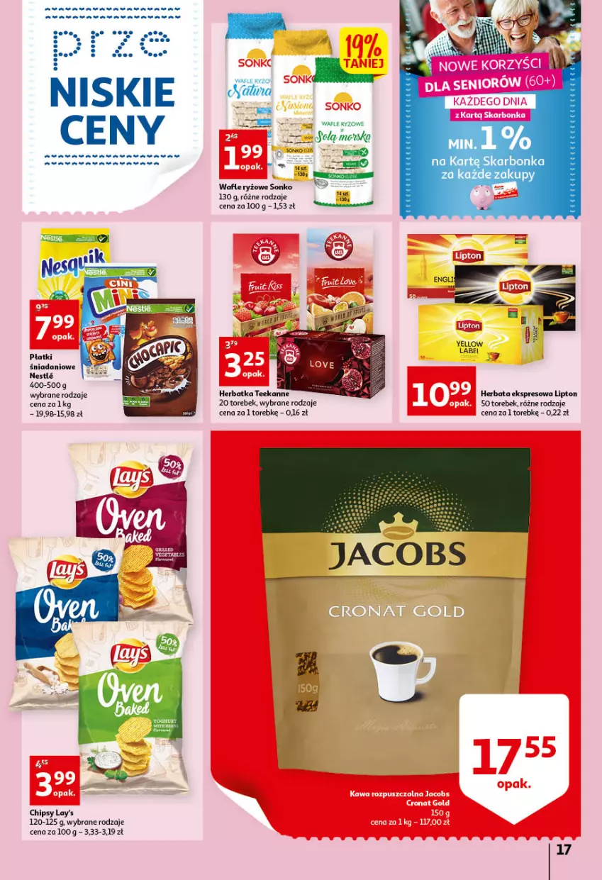 Gazetka promocyjna Auchan - przeNISKIE CENY przeWSPANIAŁE okazje Hipermarkety - ważna 21.04 do 27.04.2022 - strona 17 - produkty: Chipsy, Danio, Herbata, Lipton, Ryż, Sonko, Teekanne, Wafle