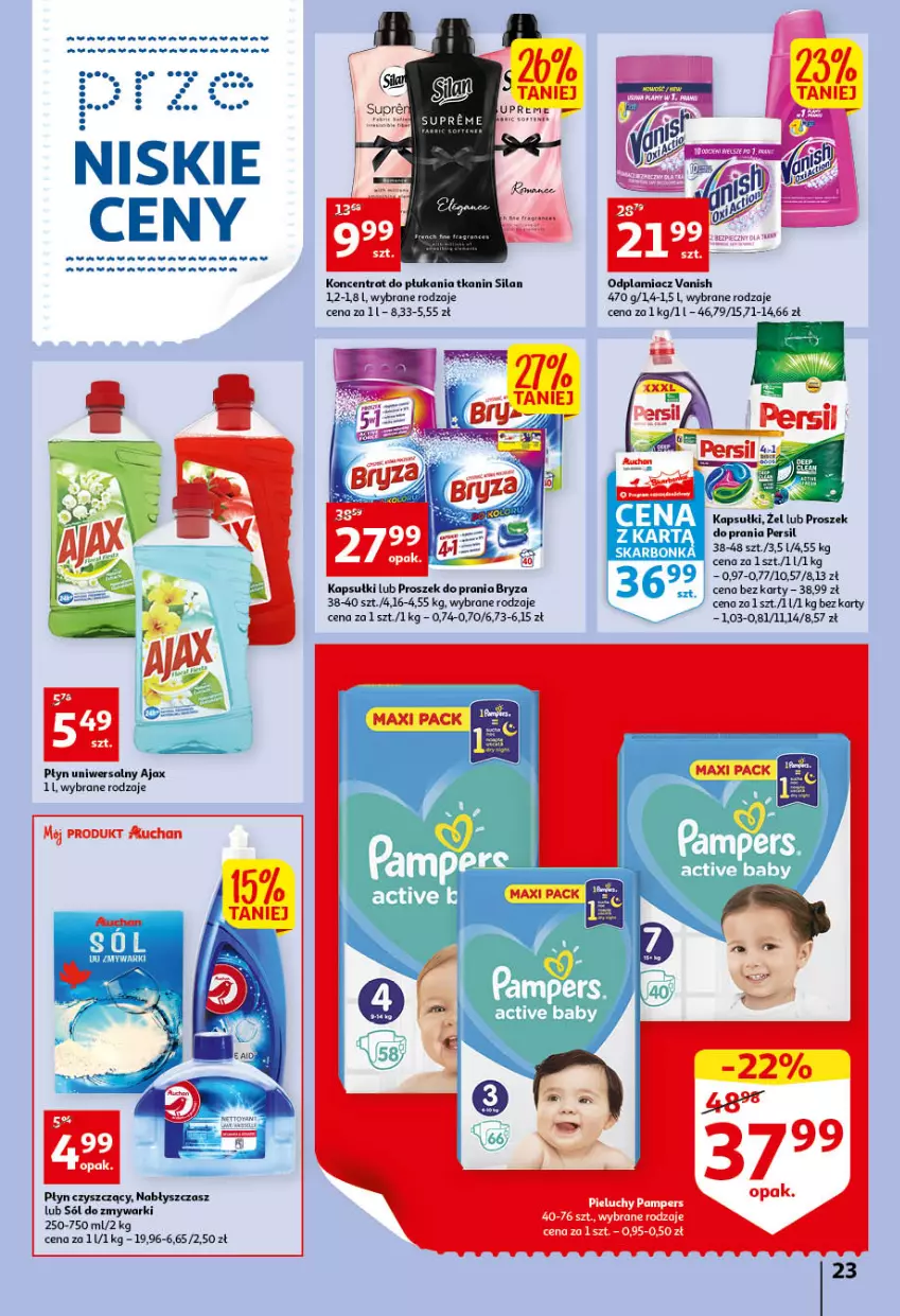 Gazetka promocyjna Auchan - przeNISKIE CENY przeWSPANIAŁE okazje Hipermarkety - ważna 21.04 do 27.04.2022 - strona 23 - produkty: Ajax, Bryza, Dada, Odplamiacz, Persil, Proszek do prania, Silan, Sól, Vanish, Zmywarki