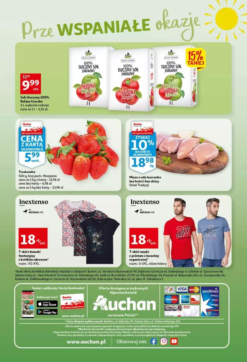 Gazetka promocyjna Auchan - przeNISKIE CENY przeWSPANIAŁE okazje Hipermarkety - ważna 21.04 do 27.04.2022 - strona 48 - produkty: Acer, Cars, Fa, Fanta, Kurczak, Mięso, Mięso z uda kurczaka, Sok, Sok jabłkowy, T-shirt