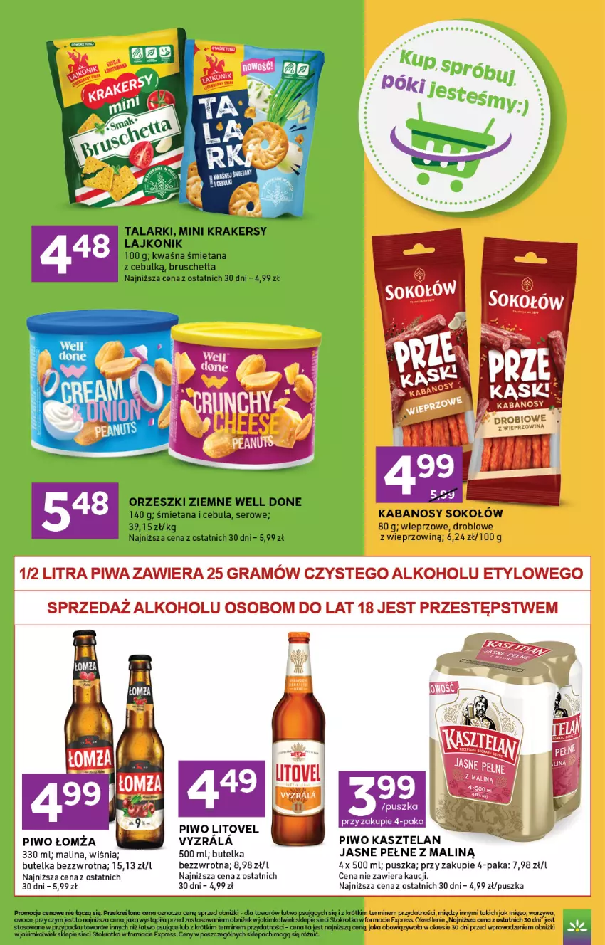 Gazetka promocyjna Stokrotka - Express - ważna 23.07 do 29.07.2026 - strona 5 - produkty: Cebula, Gra, Kabanos, Kasztelan, Krakersy, Lajkonik, Mięso, Orzeszki, Orzeszki ziemne, Owoce, Piwa, Piwo, Ser, Sok, Sokołów, Warzywa, Wieprzowina