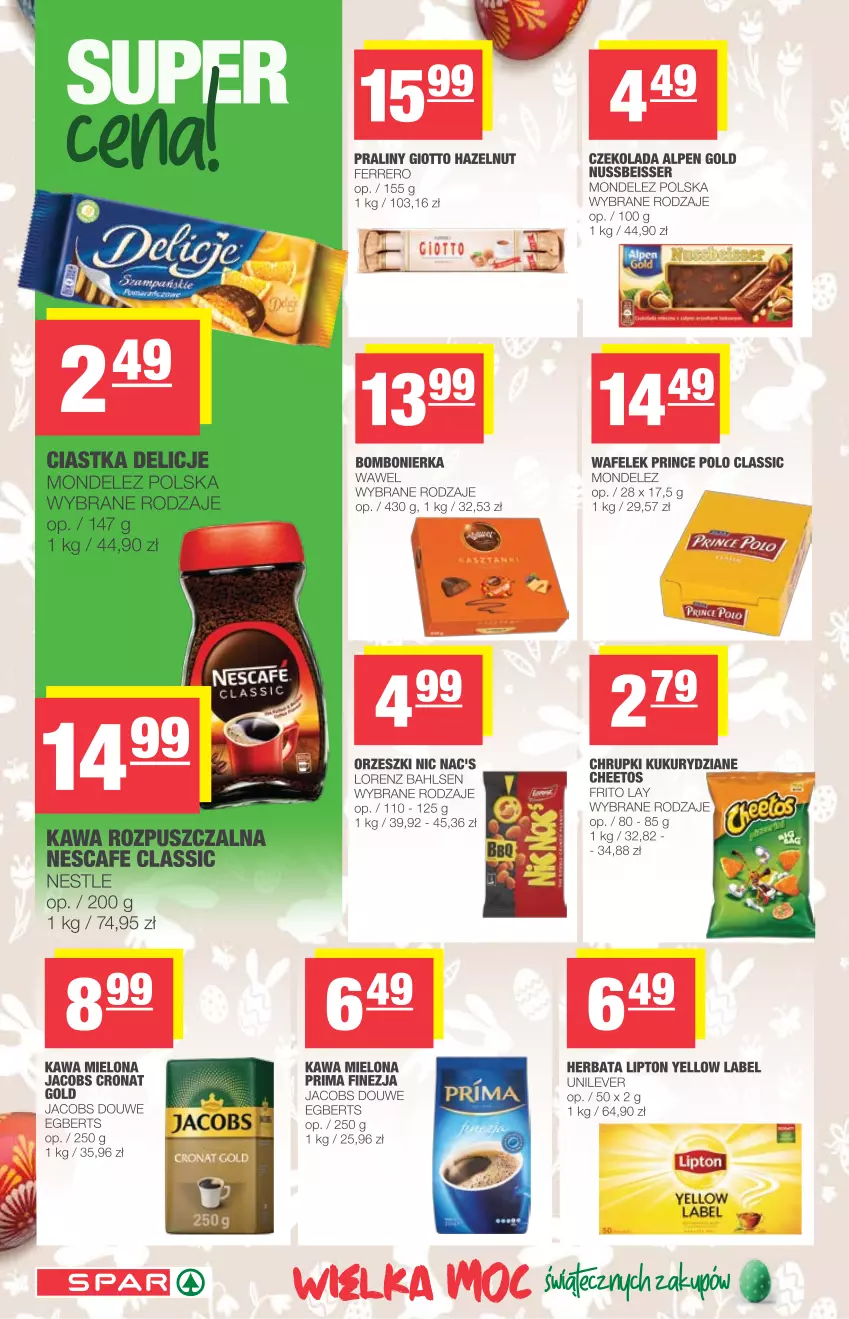 Gazetka promocyjna Spar - Spar - ważna 31.03 do 03.04.2021 - strona 10 - produkty: Cheetos, Chrupki, Czekolada, Ferrero, Herbata, Jacobs, Kawa, Kawa mielona, Lipton, Lorenz, Orzeszki, Praliny, Prima, Prince Polo, Ser, Wafelek, Wawel