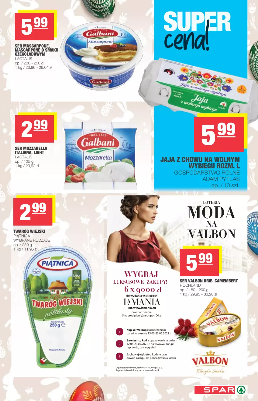 Gazetka promocyjna Spar - Spar - ważna 31.03 do 03.04.2021 - strona 5 - produkty: Brie, Camembert, Gra, Hochland, Mascarpone, Moda, Mozzarella, Piątnica, Ser, Twaróg