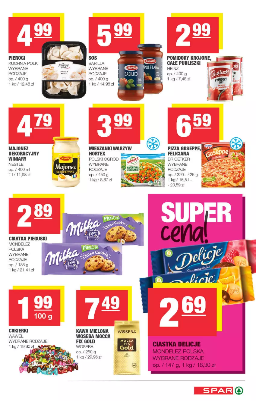 Gazetka promocyjna Spar - ważna 02.11 do 12.11.2021 - strona 5 - produkty: Barilla, Ciastka, Cukier, Cukierki, Delicje, Feliciana, Heinz, Hortex, Kawa, Kawa mielona, Kuchnia, Majonez, Ogród, Pierogi, Pizza, Pomidory, Pomidory krojone, Por, Pudliszki, Wawel, Winiary, Woseba