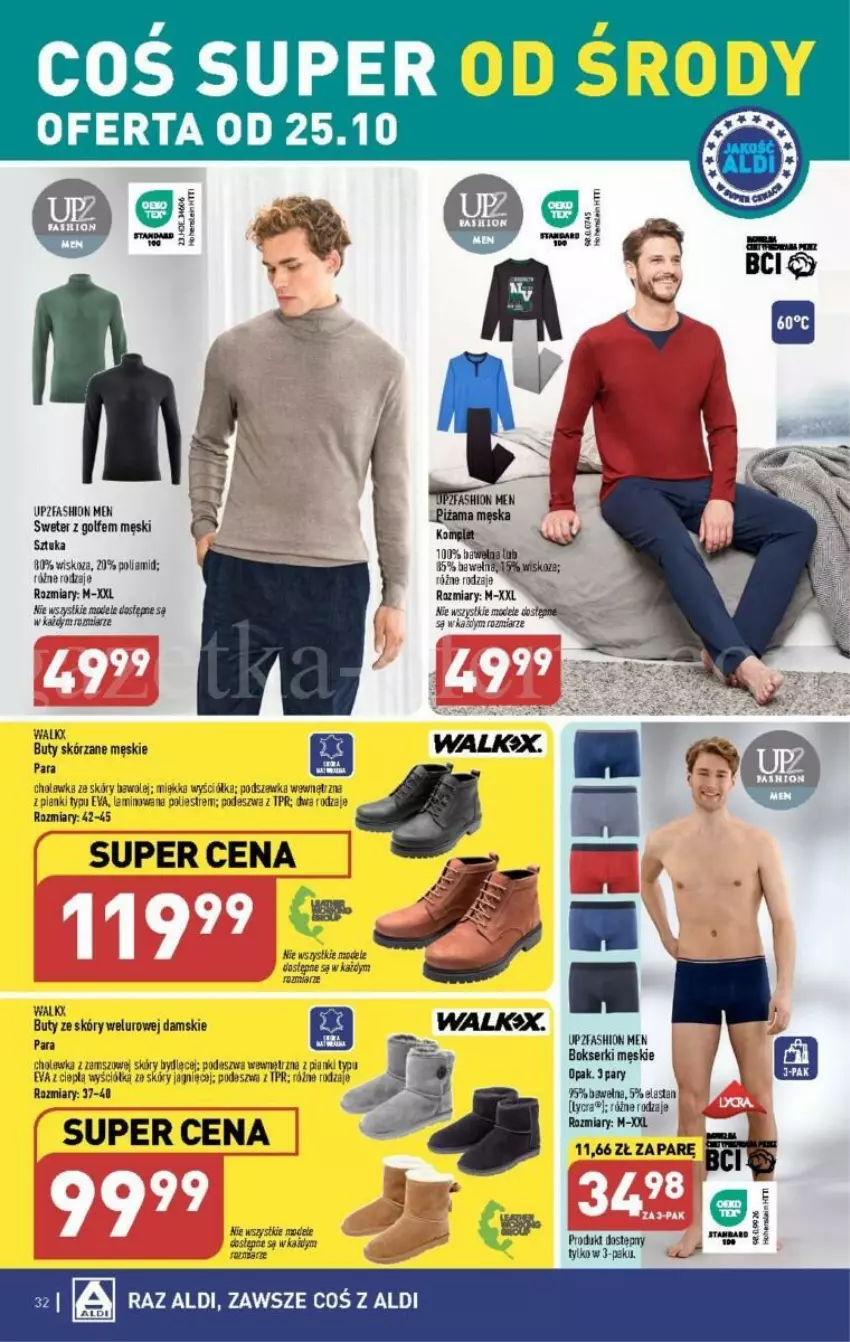 Gazetka promocyjna Aldi - ważna 23.10 do 28.10.2023 - strona 26 - produkty: Bokserki, Buty, Fa, Olej, Piżama, Ser, Sweter