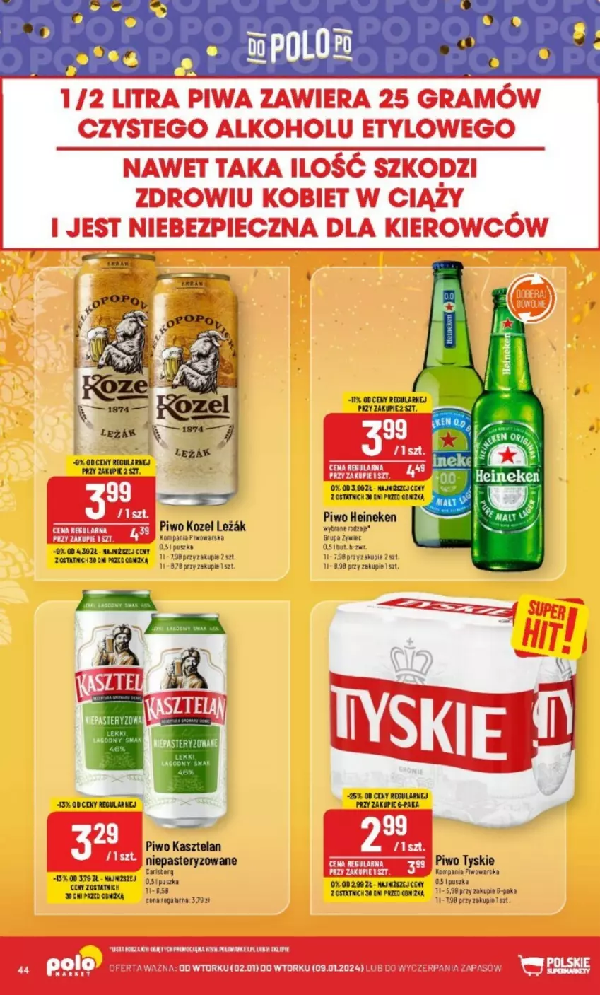 Gazetka promocyjna PoloMarket - ważna 02.01 do 09.01.2024 - strona 39 - produkty: Carlsberg, Heineken, Kasztelan, Kozel, Piwo, Tyskie