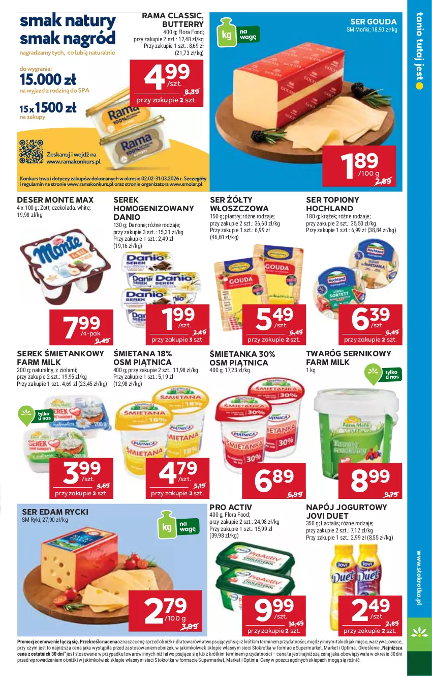 Gazetka promocyjna Stokrotka - Market - ważna 19.02 do 25.02.2026 - strona 11 - produkty: Czekolada, Danio, Danone, Deser, Edam, Fa, Farm Milk, Flora, Gouda, Hochland, Jogurt, Mięso, Monte, Napój, Napój jogurtowy, Optima, Owoce, Piątnica, Rama, Ser, Ser topiony, Serek, Serek homogenizowany, Top, Twaróg, Warzywa, Zott