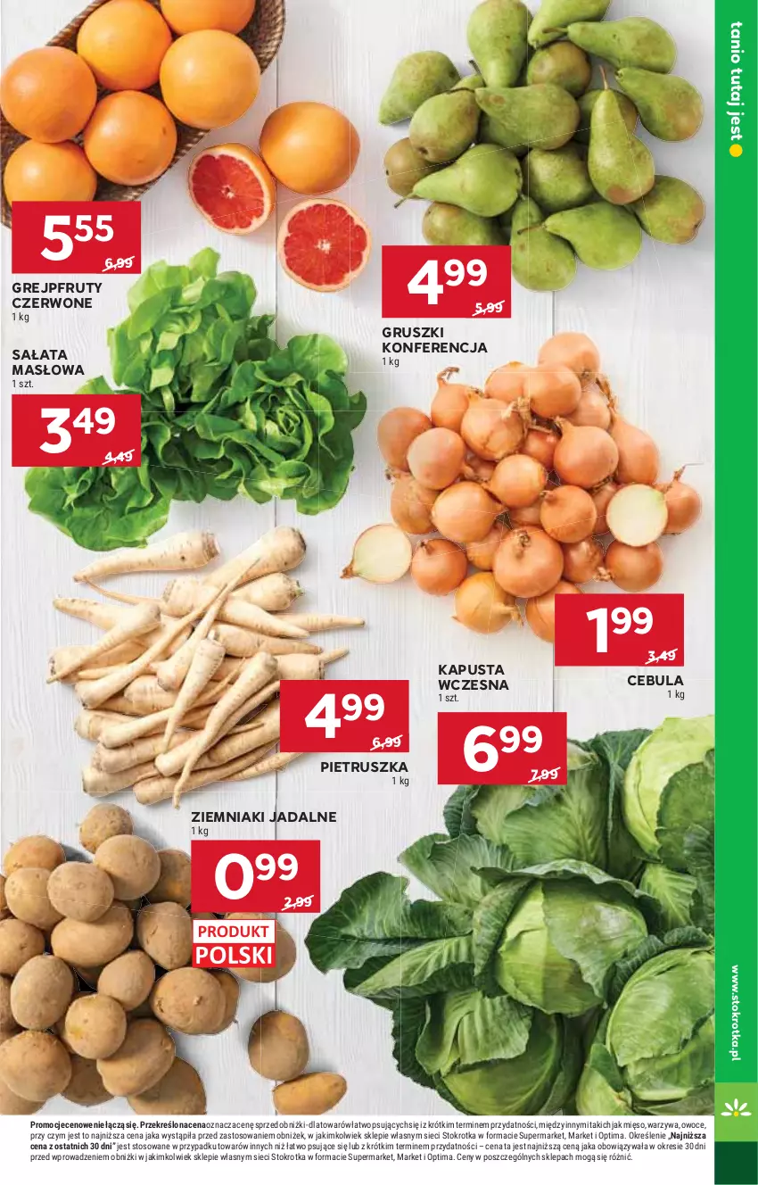 Gazetka promocyjna Stokrotka - Market - ważna 19.02 do 25.02.2026 - strona 9 - produkty: Cebula, Grejpfrut, Gruszki, Masło, Mięso, Optima, Owoce, Pietruszka, Sałat, Sałata masłowa, Warzywa, Ziemniaki