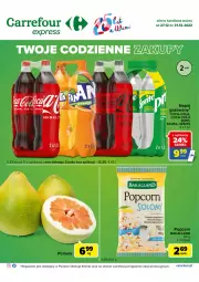 Gazetka promocyjna Carrefour - Gazetka Express - Gazetka - ważna od 31.12 do 31.12.2022 - strona 1 - produkty: Coca-Cola, Pomelo, Popcorn, Fanta, Sprite, Napój, Bakalland, Fa