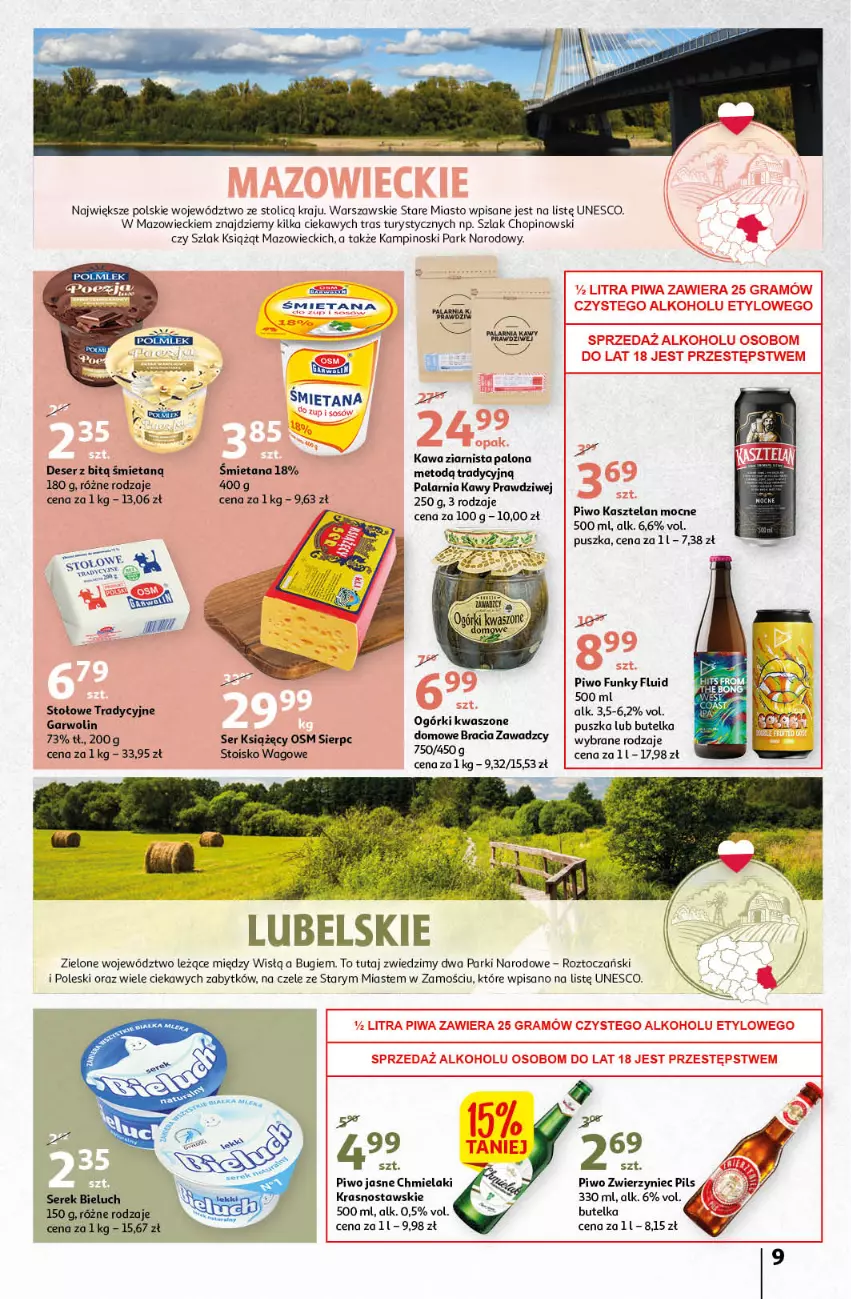 Gazetka promocyjna Auchan - Gazetka przeNISKIE CENY – PrzeWyborne produkty regionalne Hipermarkety - ważna 08.09 do 14.09.2022 - strona 9 - produkty: Deser, Gra, Kasztelan, Kawa, Kawa ziarnista, Piwa, Piwo, POLMLEK, Ser, Sos