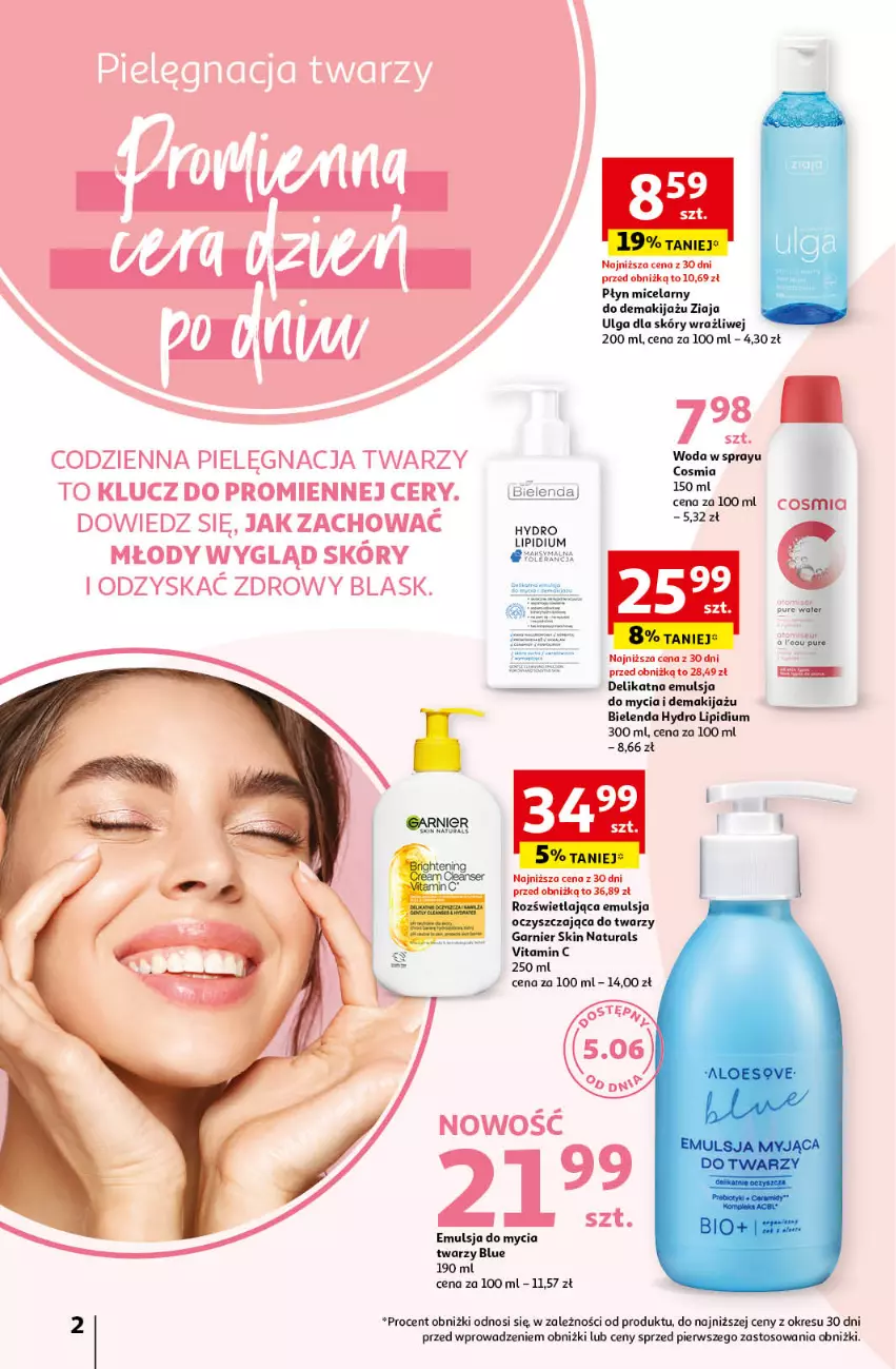 Gazetka promocyjna Auchan - Katalog Kosmetyczne inspiracje Hipermarket Auchan - ważna 23.05 do 26.06.2024 - strona 2 - produkty: Bielenda, Emulsja, Emulsja do mycia, Garnier, LG, Makijaż, Płyn micelarny, Pur, Woda, Ziaja