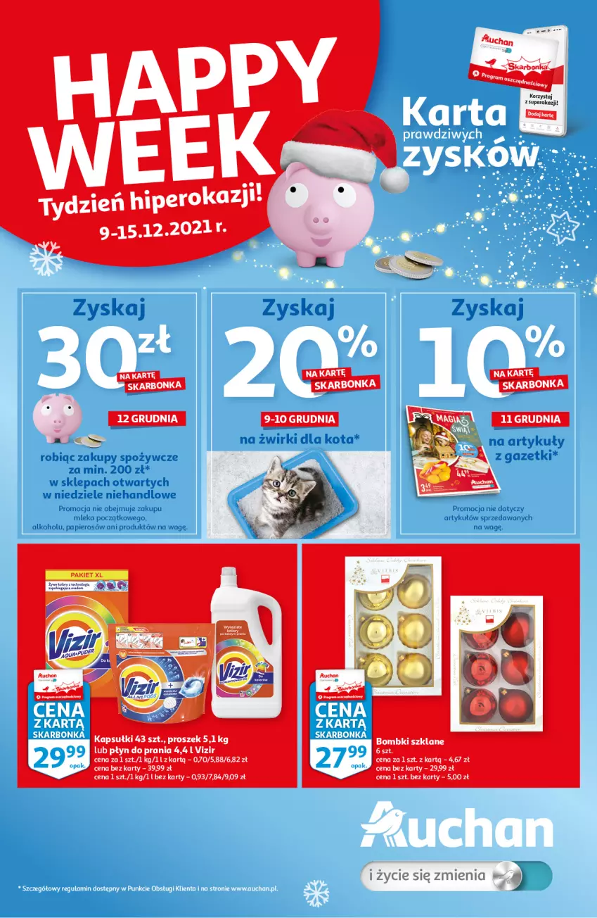 Gazetka promocyjna Auchan - Skarbonka #49 - ważna 09.12 do 15.12.2021 - strona 1 - produkty: Bombki, Papier, Płyn do prania, Vizir
