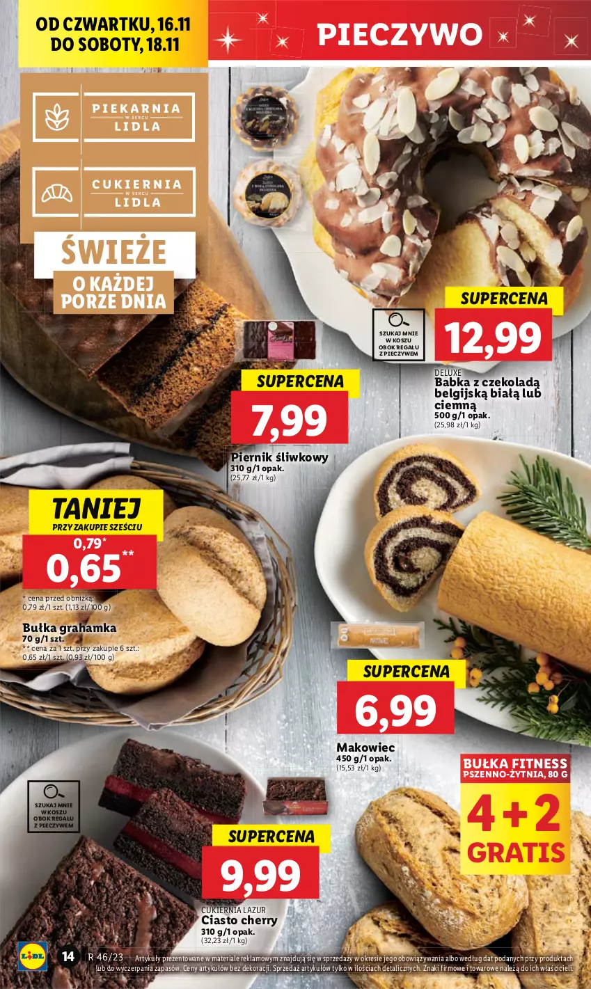 Gazetka promocyjna Lidl - GAZETKA - ważna 16.11 do 18.11.2023 - strona 22 - produkty: Babka, Bułka, Bułka fitness, Bułka grahamka, Cukier, Gra, Kosz, Lazur, LG, Makowiec, Piec, Pieczywo, Piernik, Por, Regał