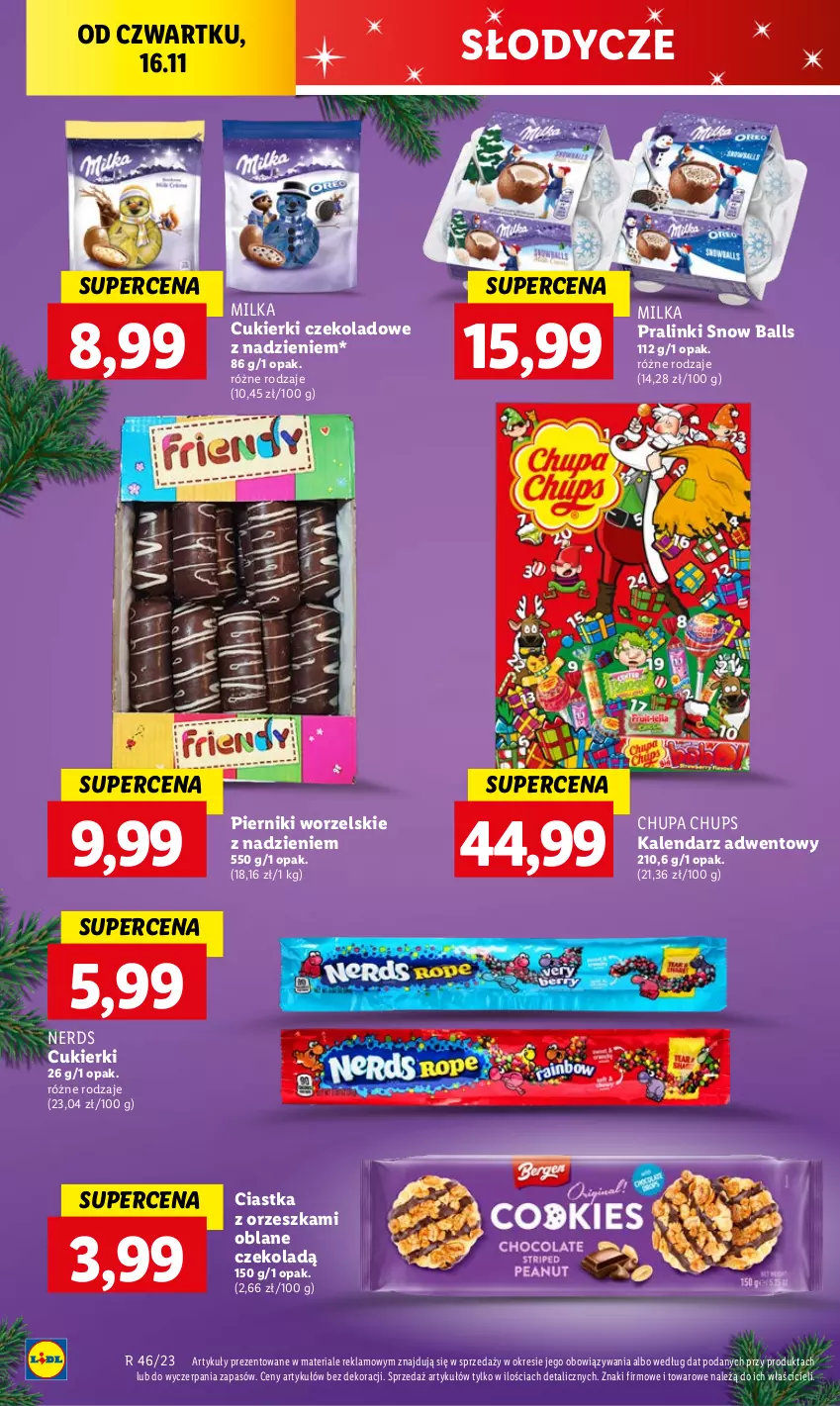 Gazetka promocyjna Lidl - GAZETKA - ważna 16.11 do 18.11.2023 - strona 38 - produkty: Chupa Chups, Ciastka, Cukier, Cukierki, Cukierki czekoladowe, Kalendarz, Kalendarz adwentowy, Milka, Piernik