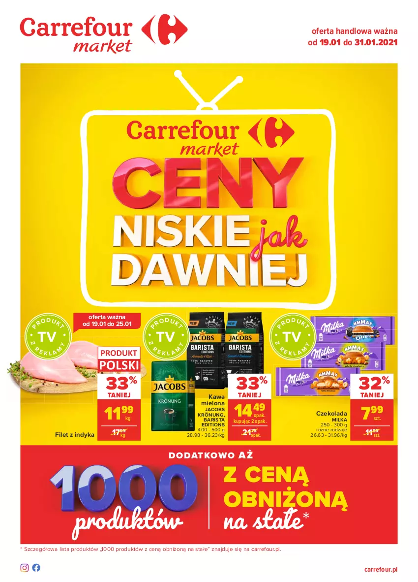 Gazetka promocyjna Carrefour - Gazetka Market - ważna 18.01 do 31.01.2021 - strona 1 - produkty: Czekolada, Jacobs, Jacobs Krönung, Kawa, Kawa mielona, Milka