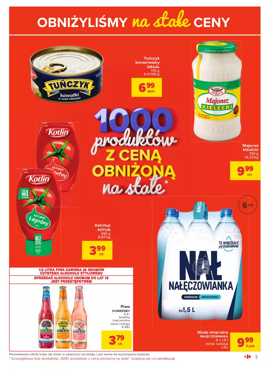 Gazetka promocyjna Carrefour - Gazetka Market - ważna 18.01 do 31.01.2021 - strona 5 - produkty: Gra, Graal, Ketchup, Kotlin, Majonez, Nałęczowianka, Piwa, Piwo, Ser, Somersby, Tuńczyk, Woda, Woda mineralna