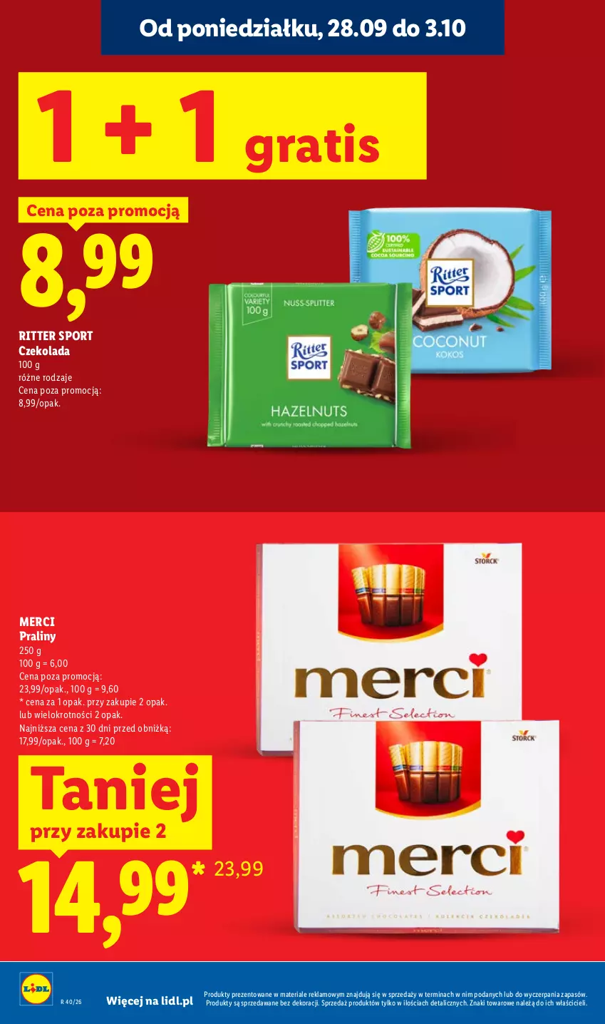 Gazetka promocyjna Lidl - Gazetka ważna od 1.10 do 3.10 - ważna 01.10 do 03.10.2026 - strona 16 - produkty: Czekolada, Gra, Merci, Por, Praliny, Ritter Sport, Sport