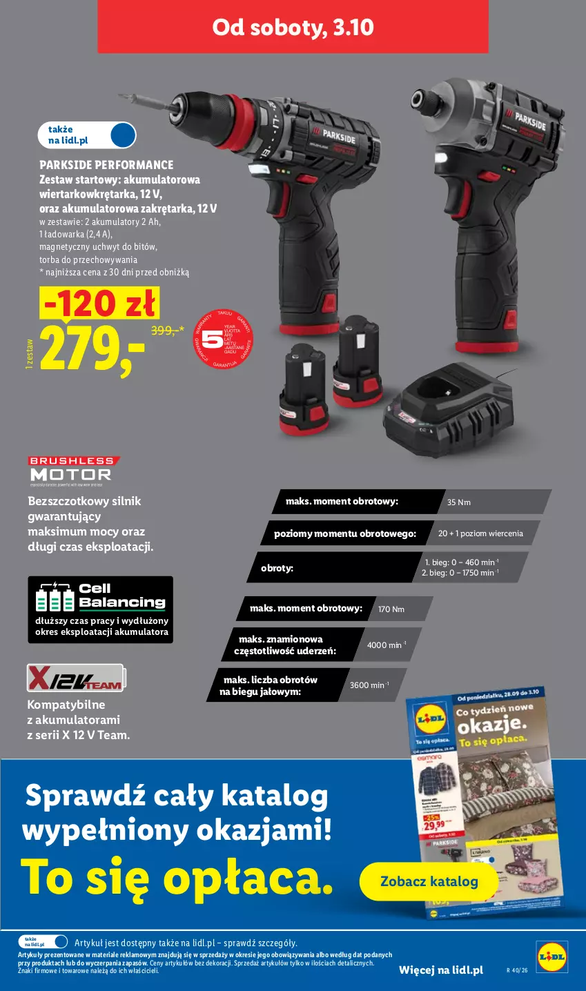 Gazetka promocyjna Lidl - Gazetka ważna od 1.10 do 3.10 - ważna 01.10 do 03.10.2026 - strona 45 - produkty: Akumulator, Akumulatorowa wiertarkowkrętark, Parkside, Ser, Tarka, Torba, Warka, Wiertarkowkrętarka, Wkręt, Wkrętarka
