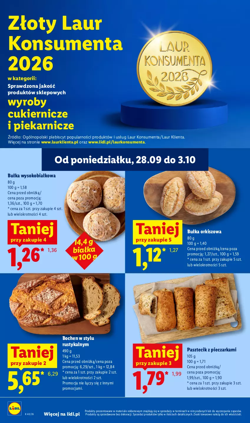 Gazetka promocyjna Lidl - Gazetka ważna od 1.10 do 3.10 - ważna 01.10 do 03.10.2026 - strona 52 - produkty: Bułka, Cukier, Laur, Pasztecik z pieczarkami, Piec, Pieczarka, Rust, Sok