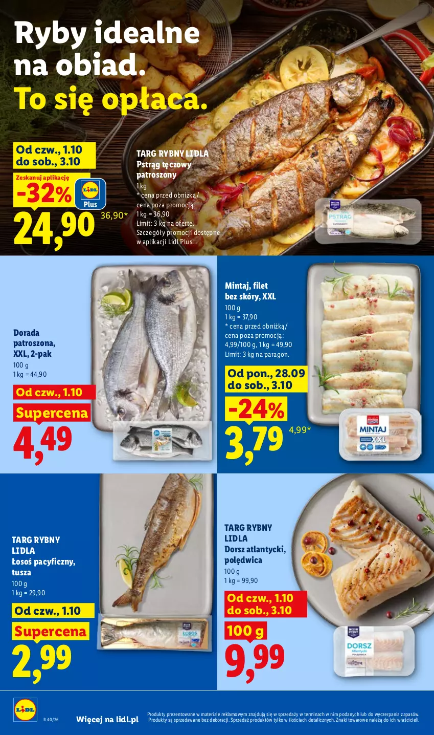 Gazetka promocyjna Lidl - Gazetka ważna od 1.10 do 3.10 - ważna 01.10 do 03.10.2026 - strona 62 - produkty: Dorsz, Mintaj, Polędwica, Pstrąg, Pstrąg tęczowy, Tusz