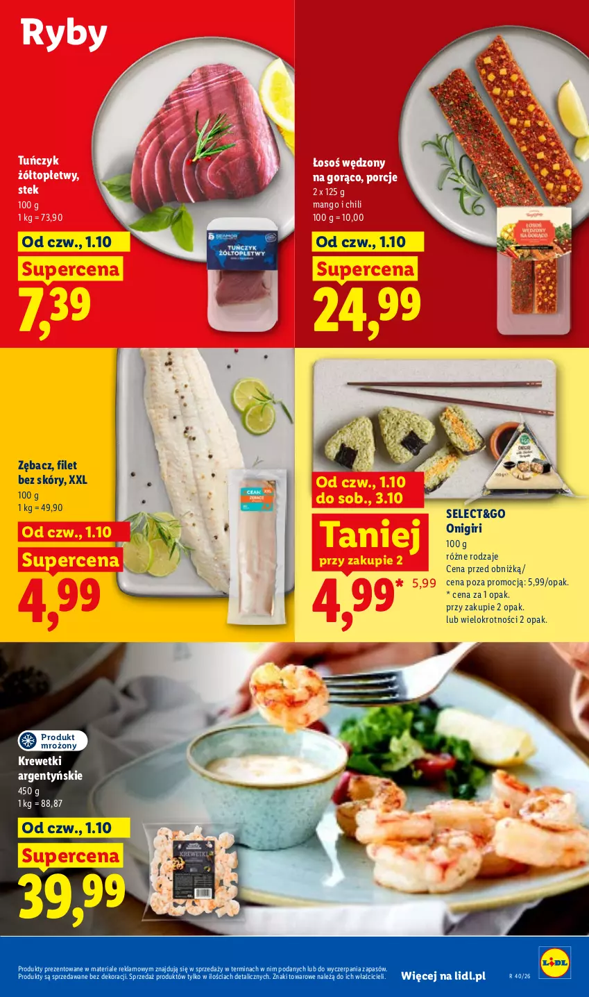 Gazetka promocyjna Lidl - Gazetka ważna od 1.10 do 3.10 - ważna 01.10 do 03.10.2026 - strona 63 - produkty: Krewetki, Mango, Por, Stek, Top, Tuńczyk