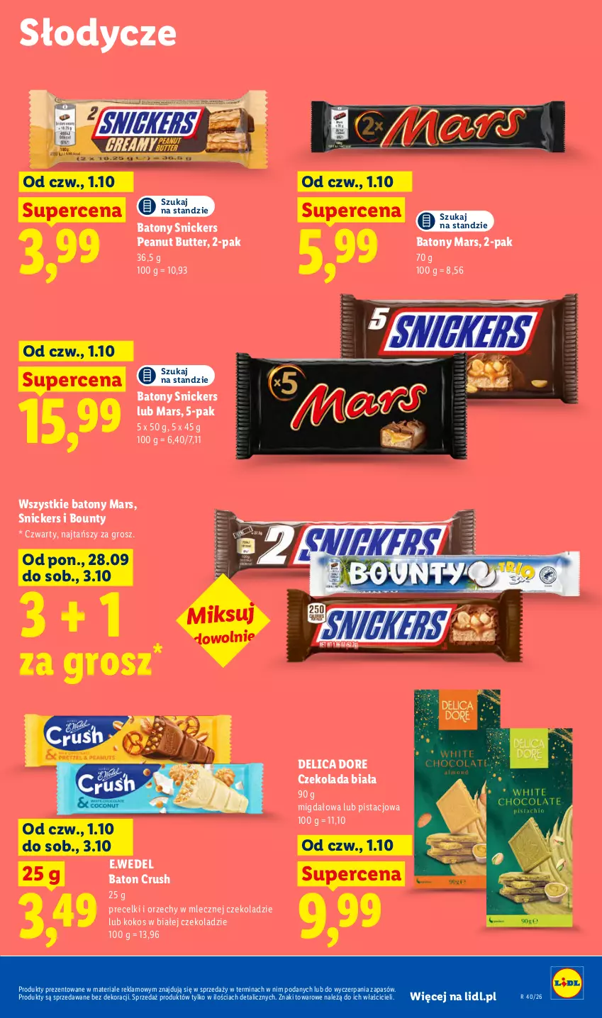 Gazetka promocyjna Lidl - Gazetka ważna od 1.10 do 3.10 - ważna 01.10 do 03.10.2026 - strona 65 - produkty: Baton, Bounty, Czekolada, Kokos, Mars, Precelki, Snickers
