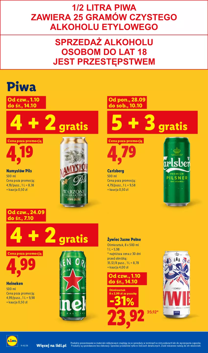 Gazetka promocyjna Lidl - Gazetka ważna od 1.10 do 3.10 - ważna 01.10 do 03.10.2026 - strona 84 - produkty: Carlsberg, Gra, Heineken, Namysłów, Piwa