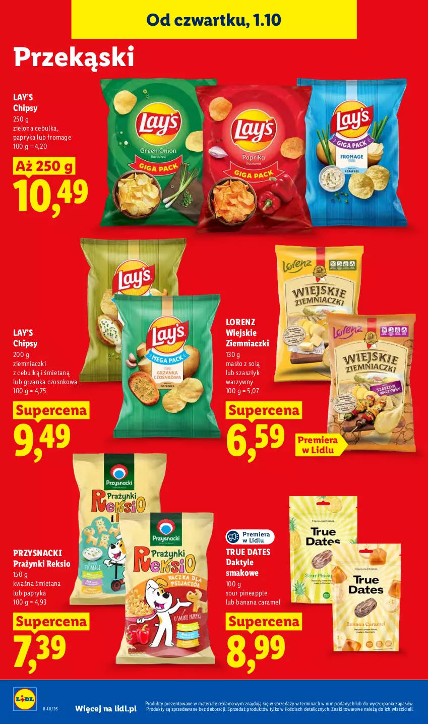 Gazetka promocyjna Lidl - Gazetka ważna od 1.10 do 3.10 - ważna 01.10 do 03.10.2026 - strona 86 - produkty: Chipsy, Daktyle, Lay’s, Lorenz, Masło, Papryka, Przysnacki
