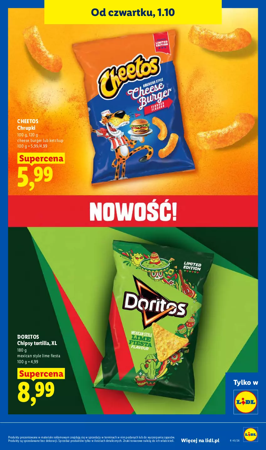 Gazetka promocyjna Lidl - Gazetka ważna od 1.10 do 3.10 - ważna 01.10 do 03.10.2026 - strona 87 - produkty: Burger, Cheetos, Chipsy, Chrupki, Ketchup, Tortilla