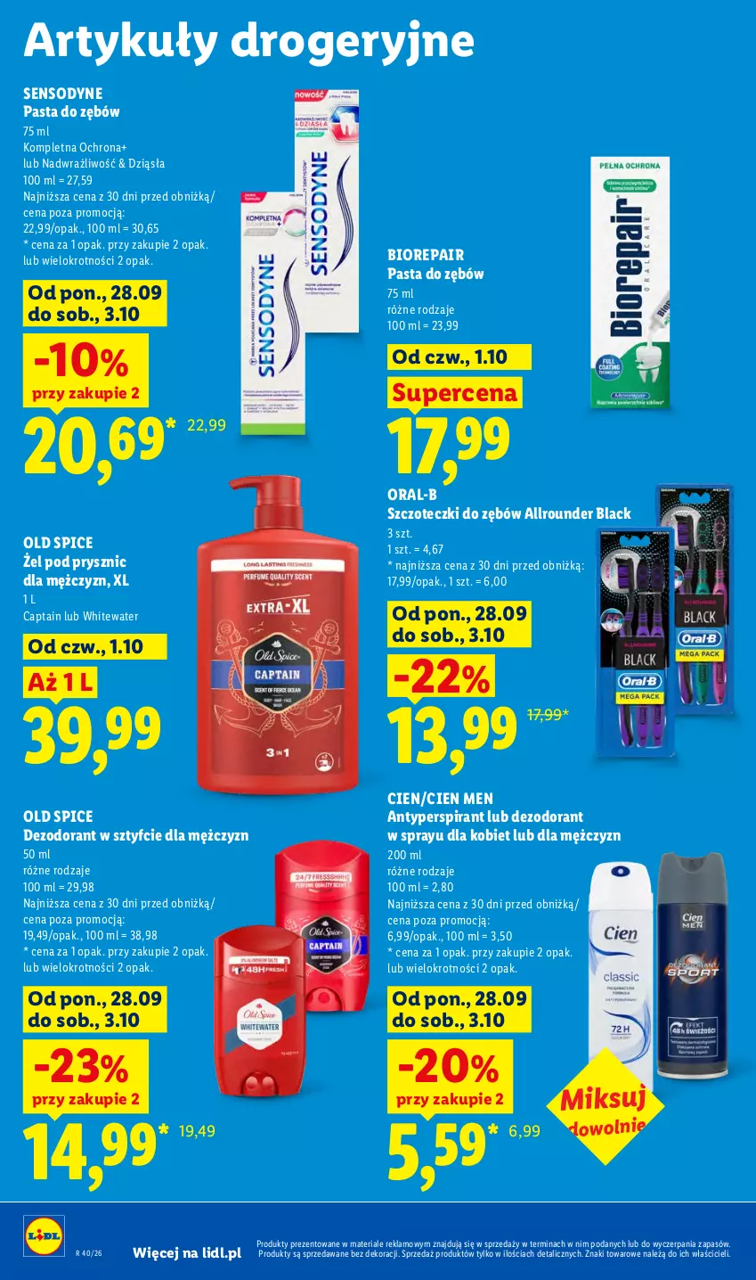Gazetka promocyjna Lidl - Gazetka ważna od 1.10 do 3.10 - ważna 01.10 do 03.10.2026 - strona 96 - produkty: Antyperspirant, Biorepair, Dezodorant, Lack, Old Spice, Pasta do zębów, Sensodyne