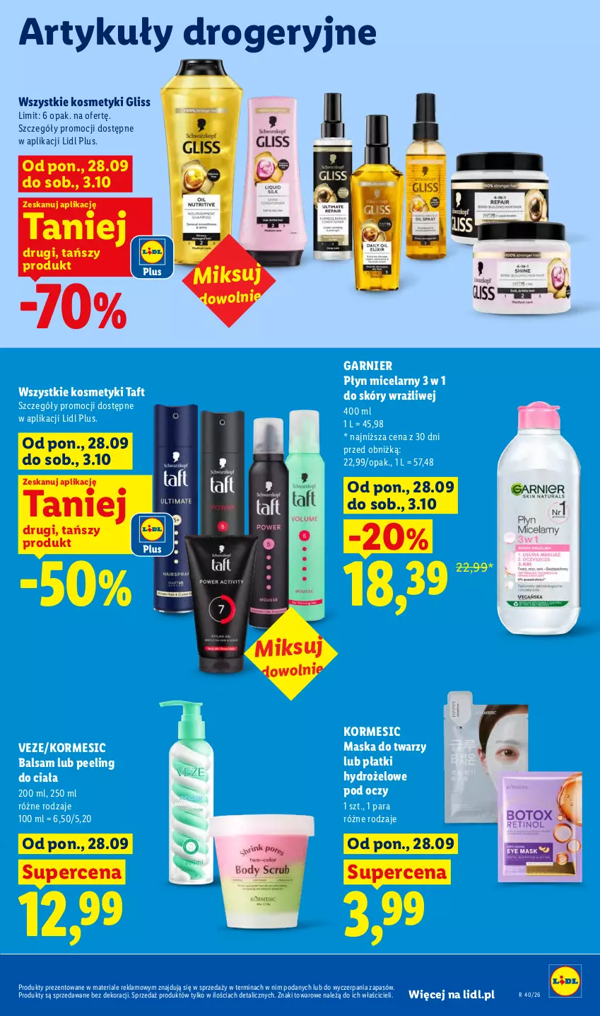 Gazetka promocyjna Lidl - Gazetka ważna od 1.10 do 3.10 - ważna 01.10 do 03.10.2026 - strona 97 - produkty: Garnier, Maska, Maska do twarzy, Peeling, Płyn micelarny, Taft