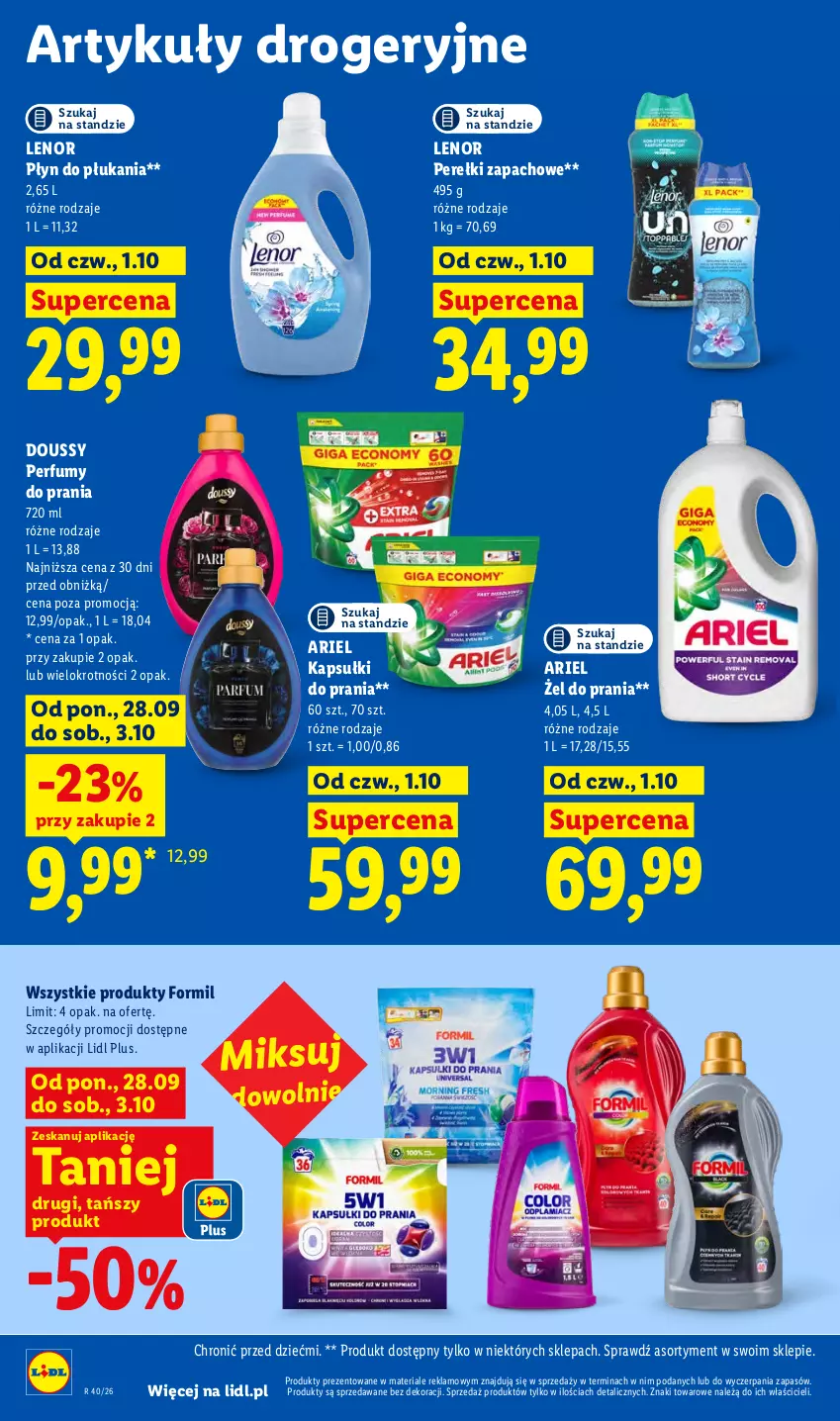 Gazetka promocyjna Lidl - Gazetka ważna od 1.10 do 3.10 - ważna 01.10 do 03.10.2026 - strona 98 - produkty: Ariel, Kapsułki do prania, Lenor, Perełki zapachowe, Perfum, Płyn do płukania