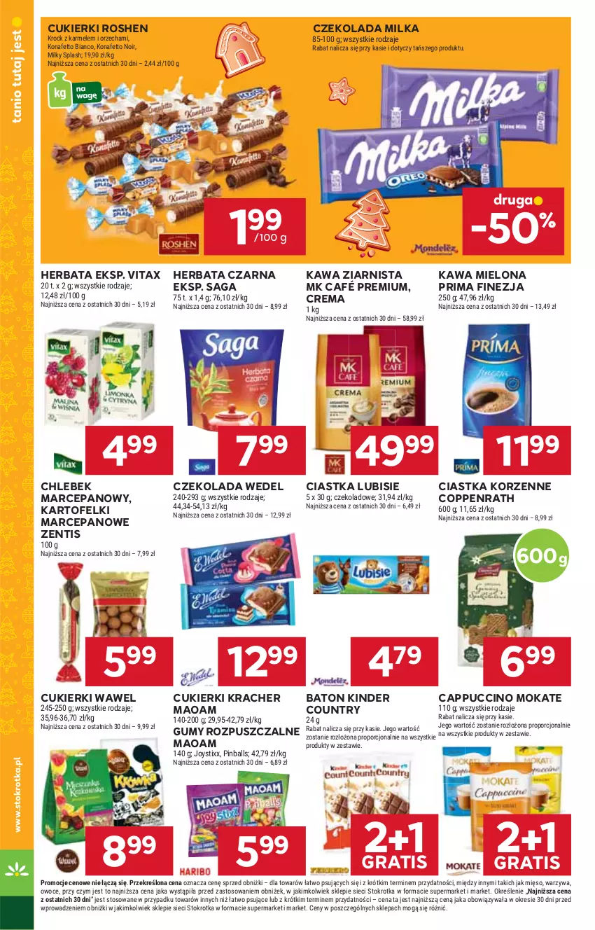 Gazetka promocyjna Stokrotka - Supermarket Opole/Radom - ważna 14.11 do 20.11.2024 - strona 20 - produkty: Baton, Cappuccino, Chleb, Ciastka, Cukier, Cukierki, Czekolada, Gra, Herbata, Herbata czarna, HP, Kartofelki marcepanowe, Kawa, Kawa mielona, Kawa ziarnista, Kinder, Lubisie, Milka, Prima, Saga, Vitax, Wawel