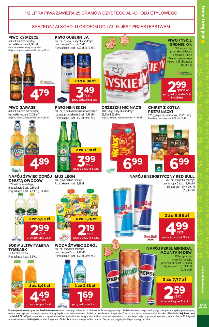 Gazetka promocyjna Stokrotka - Supermarket Opole/Radom - ważna 14.11 do 20.11.2024 - strona 25 - produkty: Chipsy, Gra, Heineken, HP, Książęce, Leon, Mirinda, Mus, Napój, Napój energetyczny, Orzeszki, Pepsi, Piwa, Piwo, Przysnacki, Red Bull, Sok, Tymbark, Tyskie, Woda