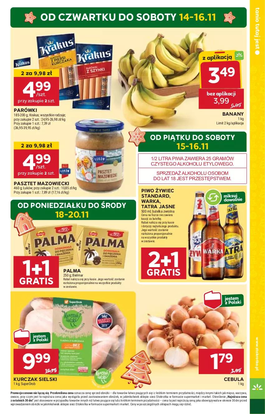 Gazetka promocyjna Stokrotka - Supermarket Opole/Radom - ważna 14.11 do 20.11.2024 - strona 3 - produkty: Banany, Cebula, Gra, HP, Kurczak, Palma, Parówki, Pasztet, Piwa, Piwo, Tatra, Warka