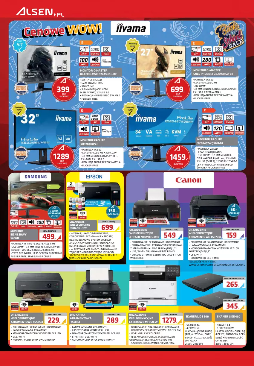 Gazetka promocyjna Alsen - Gazetka Alsen - ważna 01.09 do 30.09.2025 - strona 6 - produkty: Canon, Drukarka, Drukarki, Gin, Lack, Monitor, Piec, Por, Ser, Silan, Skaner, Sok, Urządzenie wielofunkcyjne