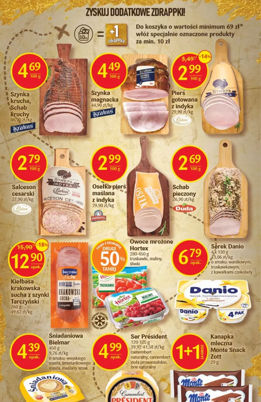 Gazetka promocyjna Delikatesy Centrum - Gazetka DC40 - ważna 13.10 do 19.10.2022 - strona 5 - produkty: Brie, Camembert, Danio, Hortex, Karp, Kawa, Kiełbasa, Kosz, LANA, Maliny, Monte, Owoce, Piec, Salceson, Schab pieczony, Ser, Serek, Tarczyński, Truskawki, Zott