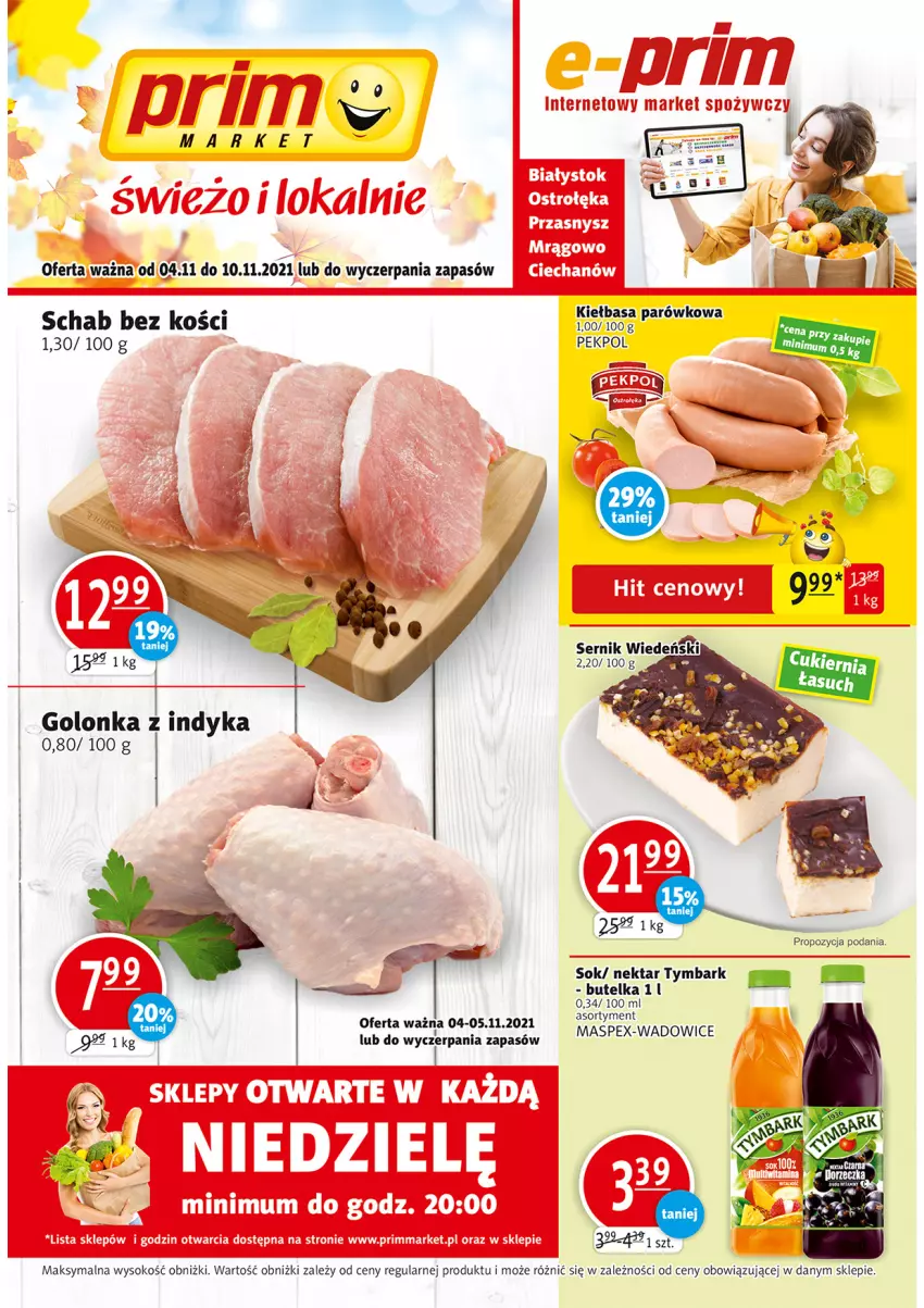 Gazetka promocyjna Prim Market - ważna 04.11 do 10.11.2021 - strona 1 - produkty: Nektar, Pekpol, Schab bez kości, Sok, Tymbark