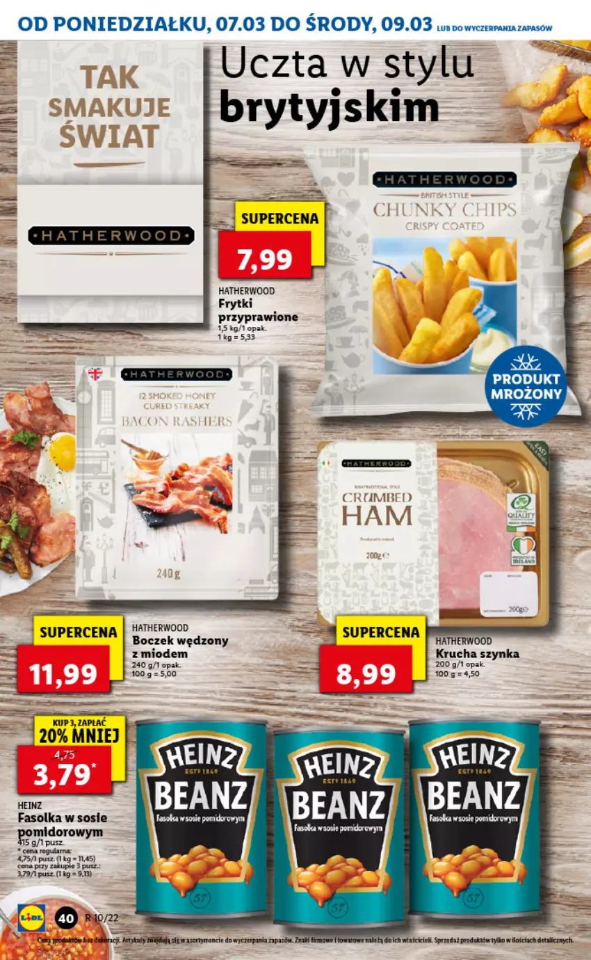 Gazetka promocyjna Lidl - GAZETKA - ważna 07.03 do 09.03.2022 - strona 40 - produkty: Boczek, Fa, Frytki, Heinz, Sos, Szynka