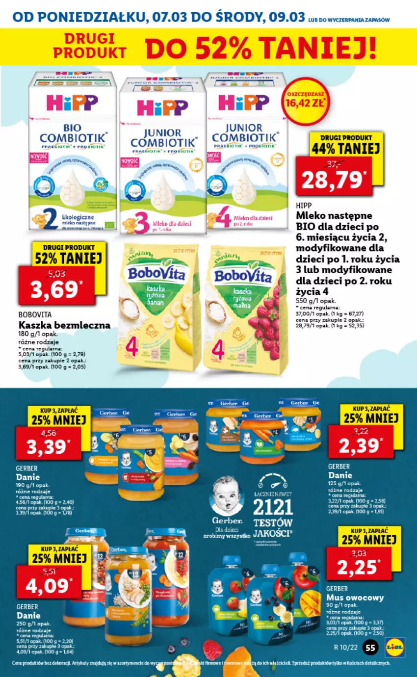 Gazetka promocyjna Lidl - GAZETKA - ważna 07.03 do 09.03.2022 - strona 55 - produkty: BoboVita, Dzieci, Gerber, HiPP, Mleko, Mus, O nas