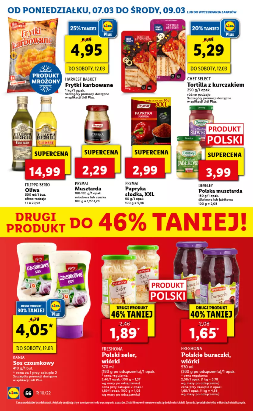 Gazetka promocyjna Lidl - GAZETKA - ważna 07.03 do 09.03.2022 - strona 56 - produkty: Frytki, Kurczak, Mus, Musztarda, Papryka, Papryka słodka, Prymat, Tortilla