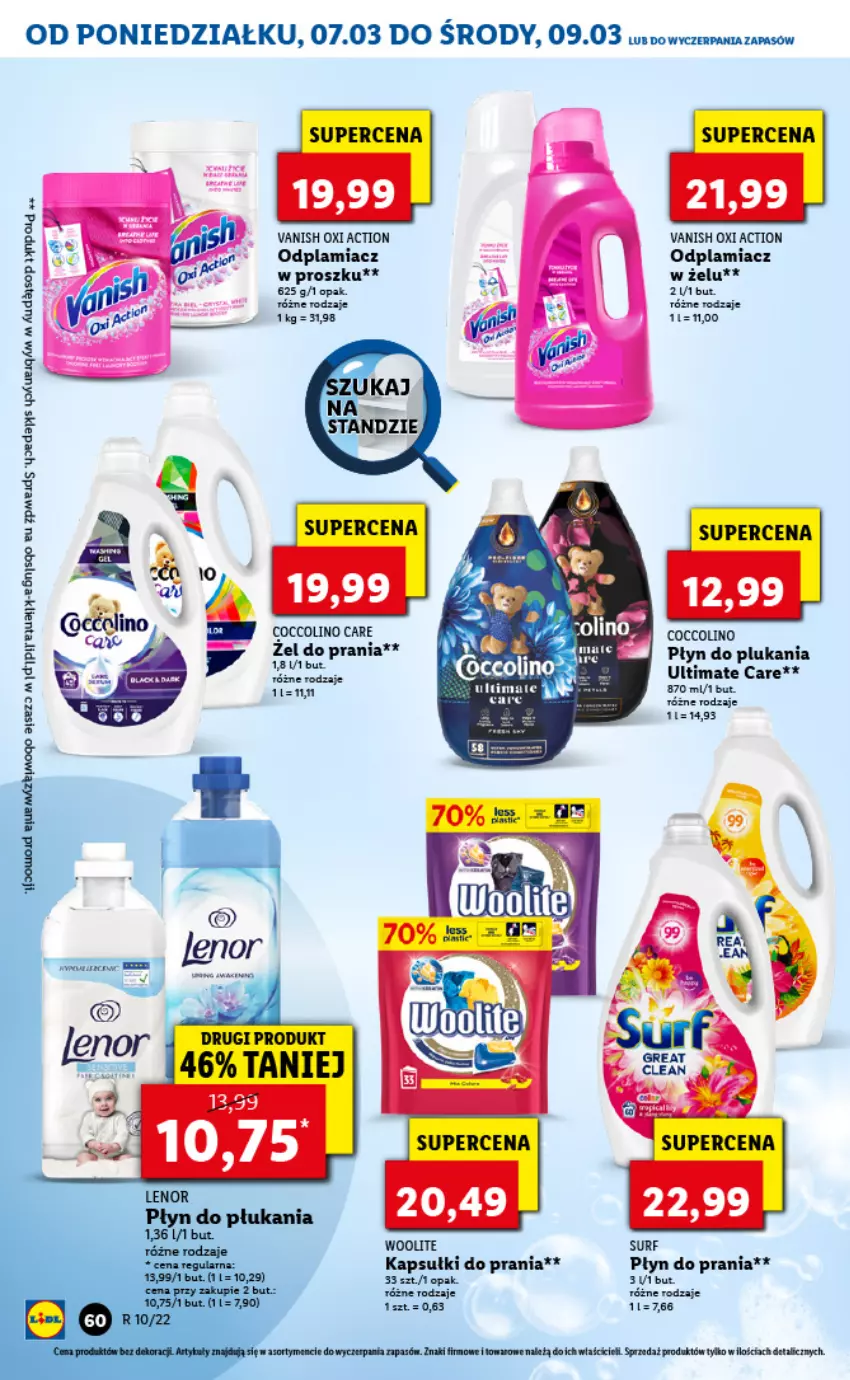 Gazetka promocyjna Lidl - GAZETKA - ważna 07.03 do 09.03.2022 - strona 60 - produkty: Coccolino, Kapsułki do prania, Odplamiacz, Płyn do prania, Surf, Vanish