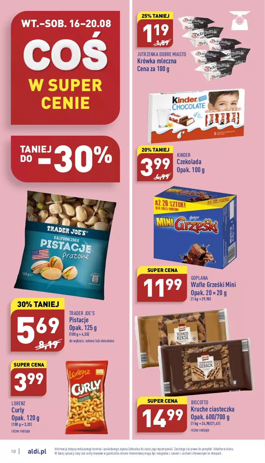 Gazetka promocyjna Aldi - Katalog spożywczy - ważna 16.08 do 20.08.2022 - strona 10 - produkty: Czekolada, Goplana, Grześki, Jutrzenka, Kinder, LANA, Lorenz, Pistacje, Wafle