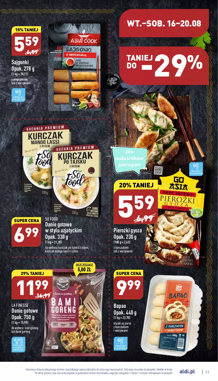 Gazetka promocyjna Aldi - Katalog spożywczy - ważna 16.08 do 20.08.2022 - strona 17 - produkty: Danie gotowe, Kluski na parze, Kurczak, Mango, Ryż, Sajgonki, So Food, Warzywa